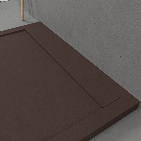 Base de duche URBANSTONE em resina com moldura RAL 8014 Castanho textura ardósia anti-bacteriana e anti-derrapante. Grelha oculta. - Image 4