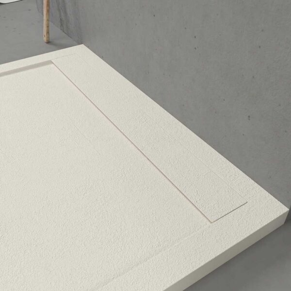 Base de duche com moldura URBANSTONE em resina RAL 9001 Branco partido textura ardósia, anti-bacteriana e anti-derrapante. Grelha oculta. - Image 4