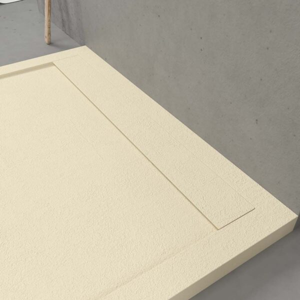 Base de duche em resina URBANSTONE Ivory RAL 1015 com textura de ardósia, anti-bacteriana e anti-derrapante. Grelha oculta. - Image 4
