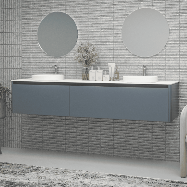 Móveis de casa de banho FUSE suspenso na parede 3 gavetas AZUL CINZA - Image 4