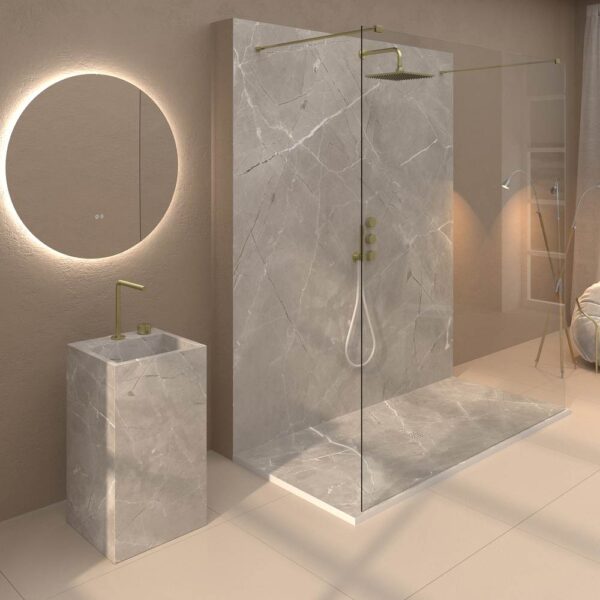 Painel de revestimento de paredes de casas de banho MSCOMPACT efeito mármore GRIGIO