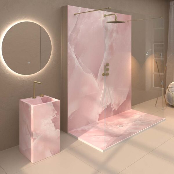 Painel de revestimento de paredes de casas de banho MSCOMPACT efeito mármore ROSATO