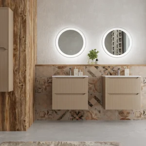 Móvel de casa de banho 2 gavetas TOSCANA com lavatório de porcelana acabamento squadratto MOKA