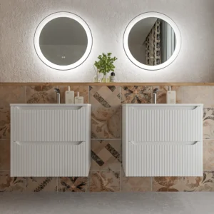 Móvel de casa de banho 2 gavetas TOSCANA com lavatório de porcelana acabamento squadratto BRANCO