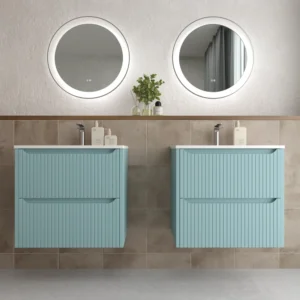 Móvel de casa de banho 2 gavetas TOSCANA com lavatório de porcelana acabamento squadratto TURQUESA