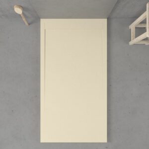 Base de duche em resina com moldura URBANSTONE Marfim RAL 1015, textura de ardósia, antibacteriana e antiderrapante. Grelha oculta.