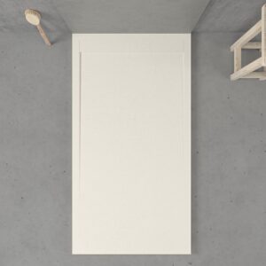 Base de duche em resina com moldura URBANSTONE Branco-creme RAL 9001, textura de ardósia, antibacteriana e antiderrapante. Grelha oculta.