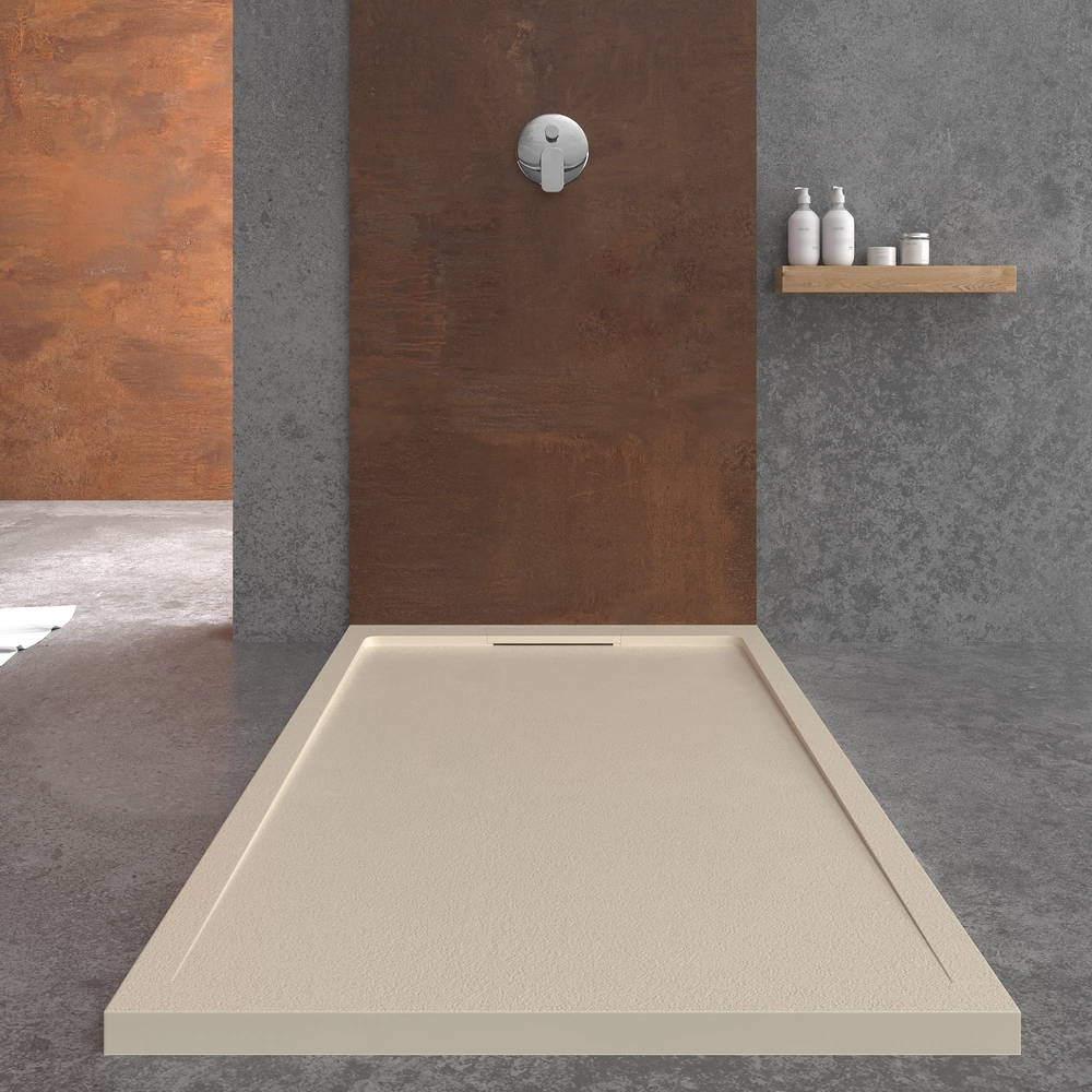Base de duche em resina STYLE – cor creme RAL-1013 e outras – textura ardósia – antibacteriana e antiderrapante. Grelha oculta - Image 3