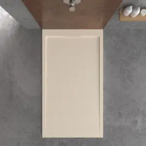 Base de duche em resina STYLE – cor creme RAL-1013 e outras – textura ardósia – antibacteriana e antiderrapante. Grelha oculta