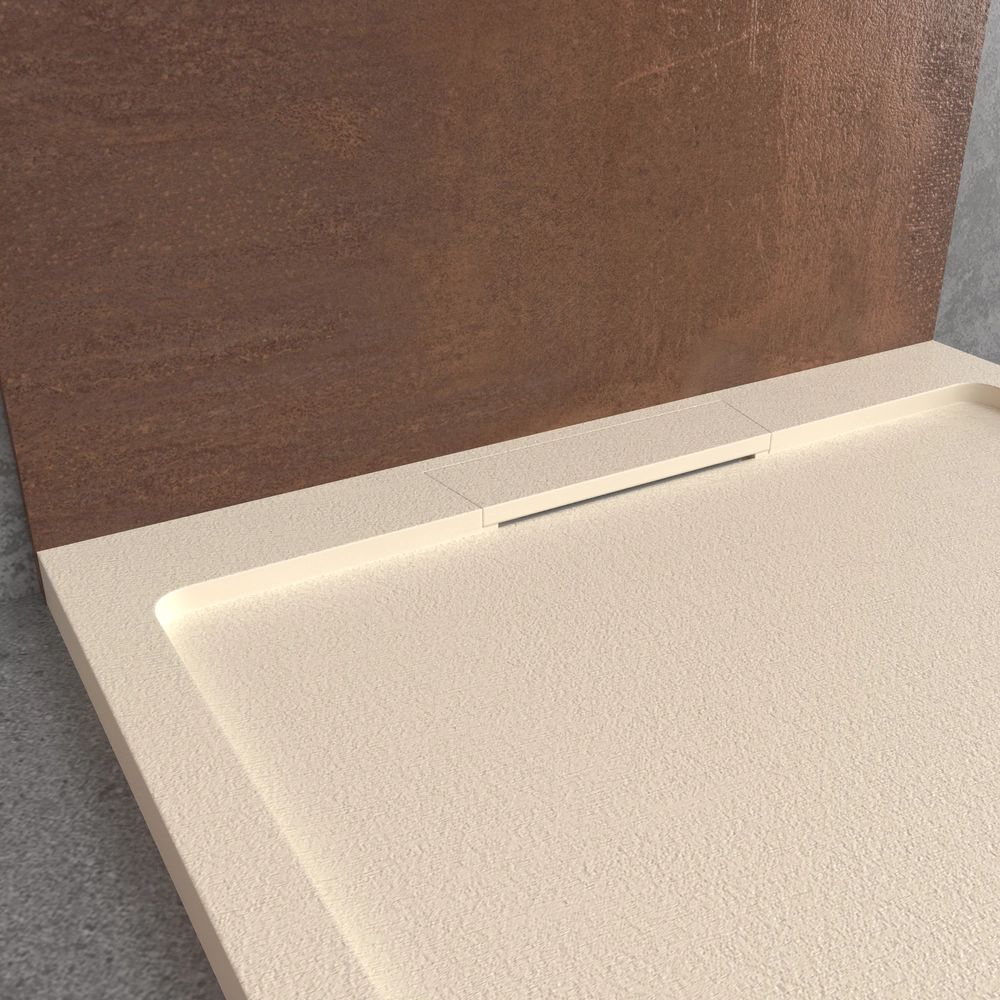 Base de duche em resina STYLE – cor creme RAL-1013 e outras – textura ardósia – antibacteriana e antiderrapante. Grelha oculta - Image 2