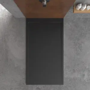 Base de duche em resina STYLE – cor preta RAL-9005 e outras – textura ardósia – antibacteriana e antiderrapante. Grelha oculta