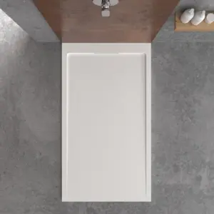 Base de duche em resina STYLE – cor branca RAL-9003 e outras – textura ardósia – antibacteriana e antiderrapante. Grelha oculta