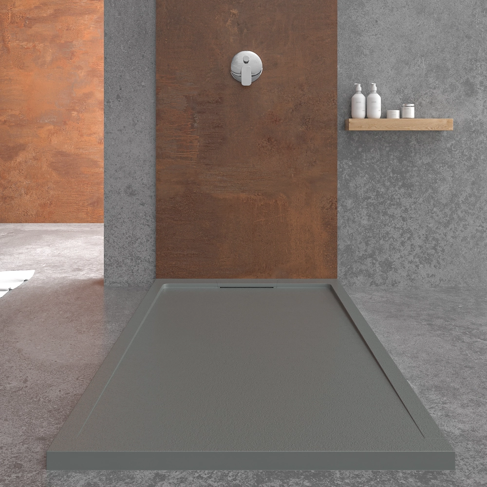 Base de duche em resina STYLE – cor cinzento-cimento RAL-7005 e outras – textura ardósia – antibacteriana e antiderrapante. Grelha oculta - Image 3
