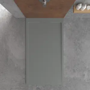 Base de duche em resina STYLE – cor cinzento-cimento RAL-7005 e outras – textura ardósia – antibacteriana e antiderrapante. Grelha oculta