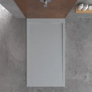 Base de duche em resina STYLE – cor cinzenta RAL-7040 e outras – textura ardósia – antibacteriana e antiderrapante. Grelha oculta