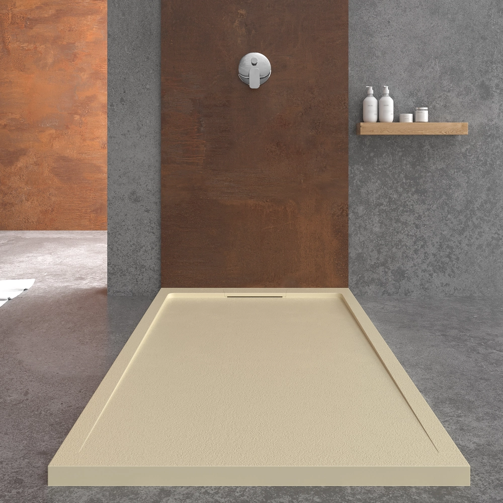Base de duche em resina STYLE – cor creme intenso RAL-1015 e outras – textura ardósia – antibacteriana e antiderrapante. Grelha oculta - Image 3
