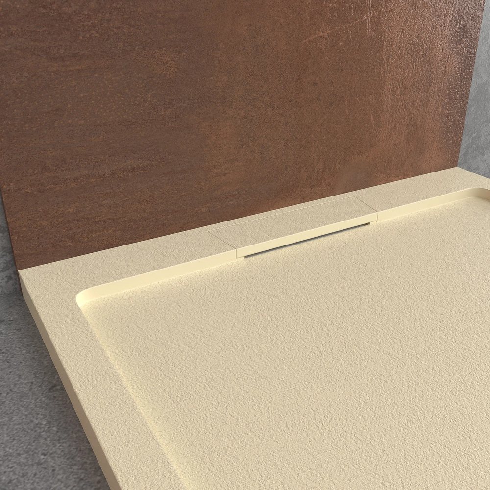 Base de duche em resina STYLE – cor creme intenso RAL-1015 e outras – textura ardósia – antibacteriana e antiderrapante. Grelha oculta - Image 4