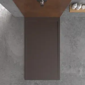 Base de duche em resina STYLE – cor chocolate RAL-8017 e outras – textura ardósia – antibacteriana e antiderrapante. Grelha oculta