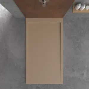 Base de duche em resina STYLE – cor moca RAL-1019 e outras – textura ardósia – antibacteriana e antiderrapante. Grelha oculta