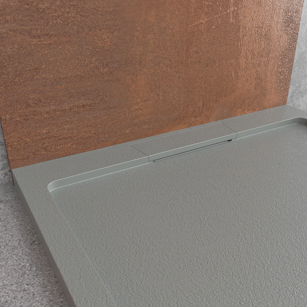 Base de duche em resina STYLE – cor cinzento-cimento RAL-7005 e outras – textura ardósia – antibacteriana e antiderrapante. Grelha oculta - Image 2