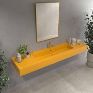Lavatório suspenso à medida FIONA com cuba centrada SOLID SURFACE Amarelo narciso – imagem 1