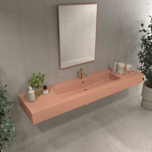 Lavatório suspenso à medida FIONA com cuba centrada SOLID SURFACE Vermelho bege – imagem 1
