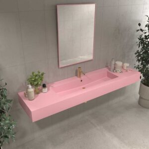 Lavatório suspenso à medida FIONA com cuba centrada SOLID SURFACE Rosa claro – imagem 1