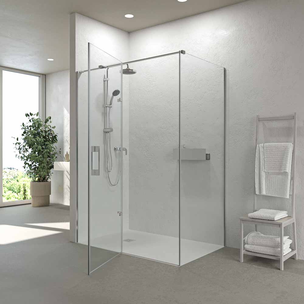 Divisória de duche retangular SILEX 2 fixos - 1 porta rebatível à medida CROMADO BRILHANTE – imagem 2
