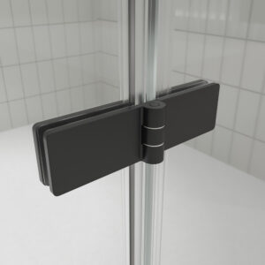 Divisória de duche frontal SILEX 2 fixos - 2 portas rebatíveis à medida PRETO MATE – imagem 2