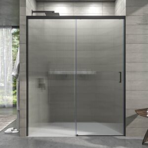 Divisória de duche NOVUM frontal 1 fixo - 1 porta de correr vidro acanalado 6 mm. GUN METAL – imagem 1