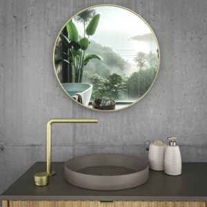 Espelho de casa de banho ARES redondo jateado pintado DOURADO com luz LED ambiente – imagem 2