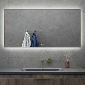 Espelho de casa de banho ALUMINIUM moldura dourada com luz LED ambiente – imagem 1