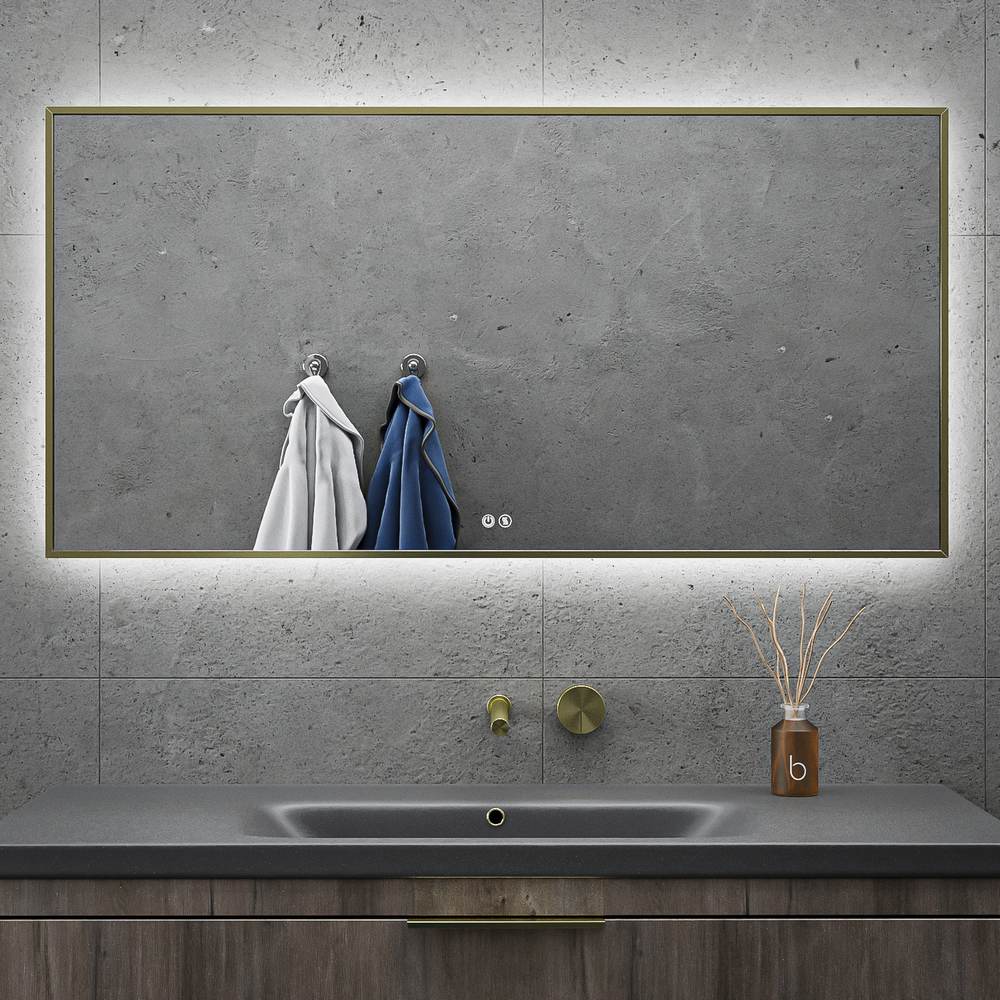 Espelho de casa de banho ALUMINIUM moldura dourada com luz LED ambiente – imagem 1