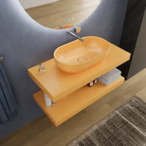 Bancada com lavatório suspenso SOLID SURFACE KONNA Amarelo açafrão – imagem 2
