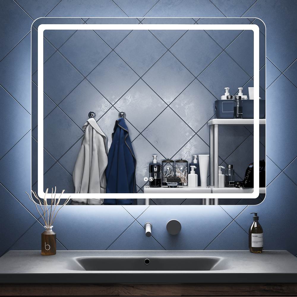 Espelho de casa de banho LYRA retangular com canto jateado e luz LED frontal – imagem 1