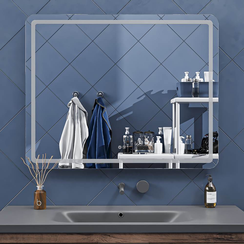 Espelho de casa de banho LYRA retangular com canto jateado e luz LED frontal – imagem 4