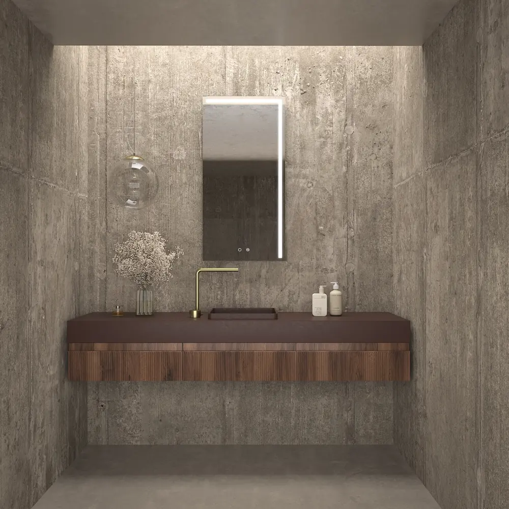 Móvel de casa de banho suspenso NIC 3 gavetas CASTANHO com tampo castanho com tampo SOLID SURFACE – imagem 1