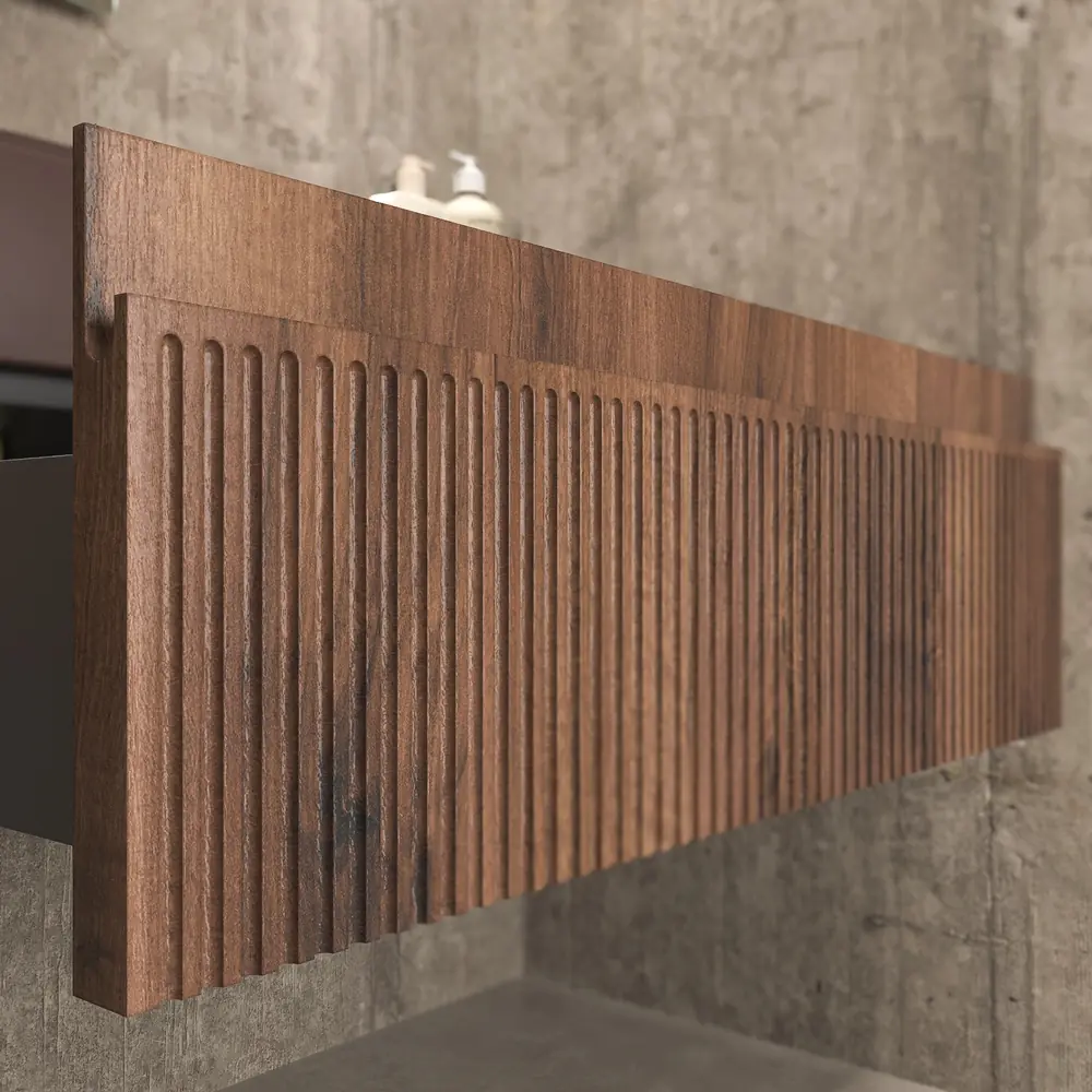 Móvel de casa de banho suspenso NIC 3 gavetas CASTANHO com tampo castanho com tampo SOLID SURFACE – imagem 2