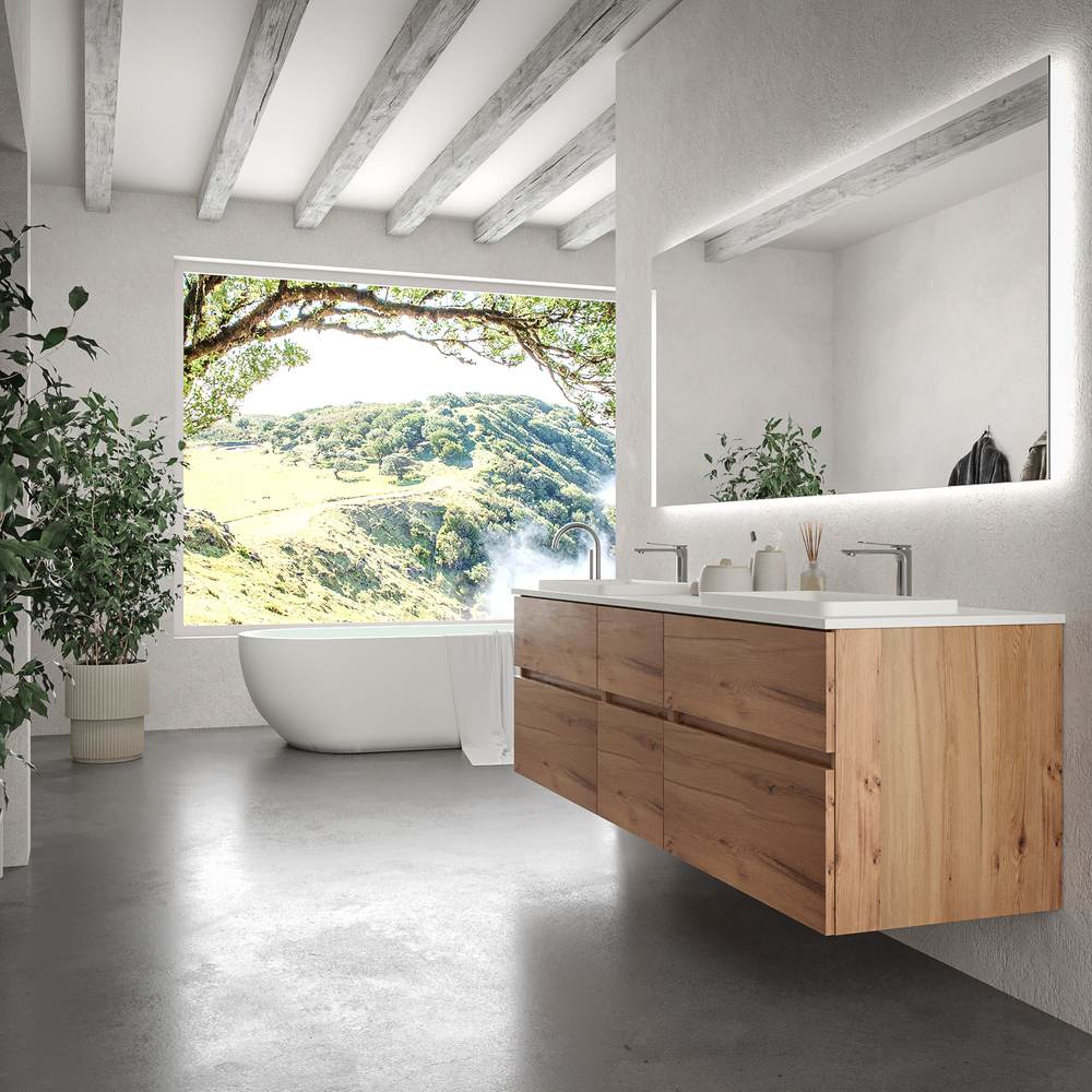 Móvel de casa de banho suspenso DUNE 6 gavetas com tampo SOLID SURFACE 2 cubas MOHAVE – imagem 5