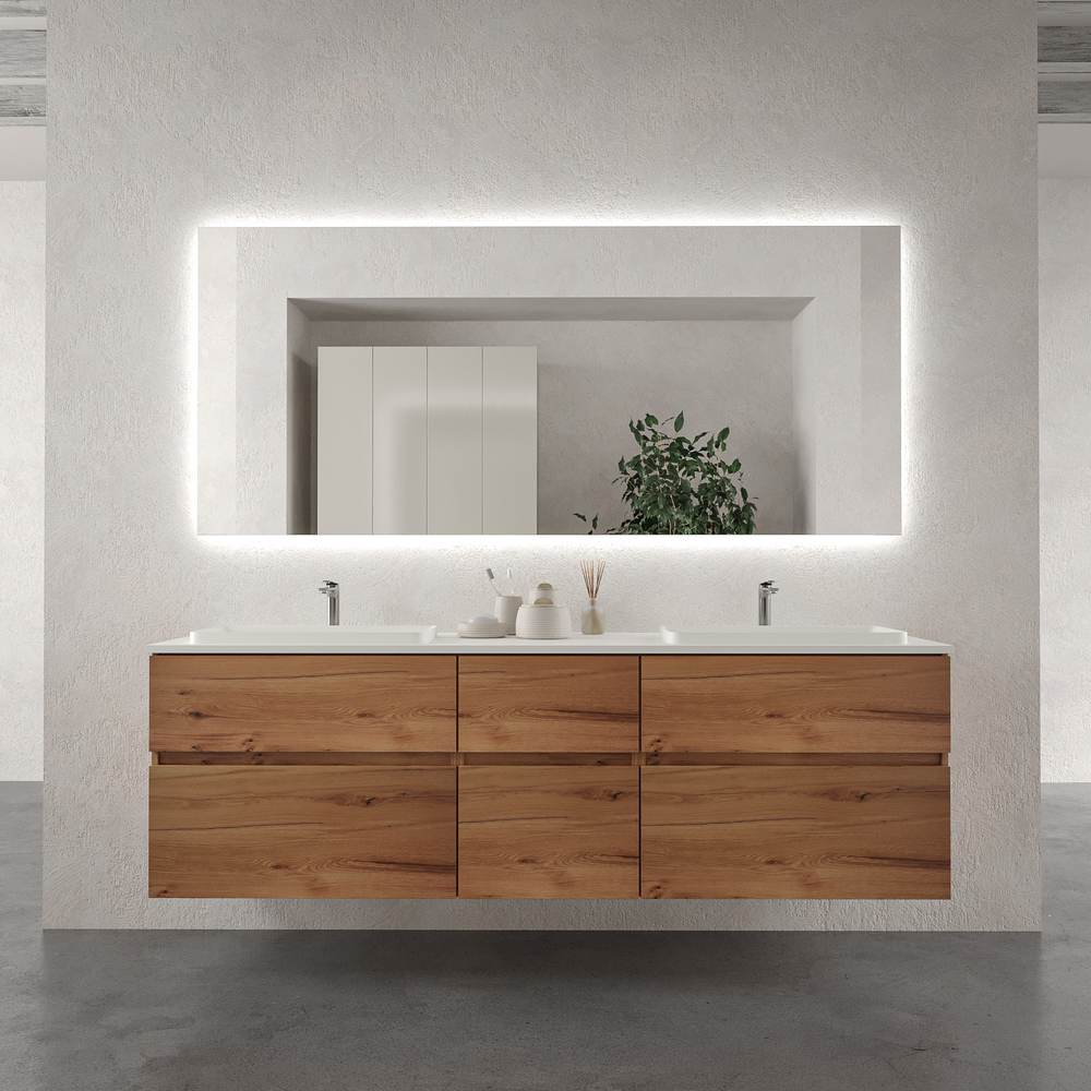 Móvel de casa de banho suspenso DUNE 6 gavetas com tampo SOLID SURFACE 2 cubas MOHAVE – imagem 1