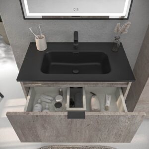 Móvel de casa de banho com pés LUCE acabamento BETÃO com lavatório porcelana PRETO – imagem 2