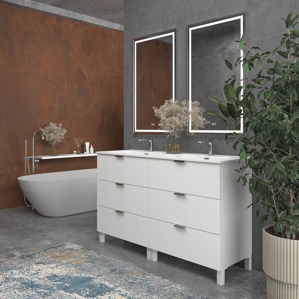 Móvel de casa de banho com pés LUXOR 6 gavetas BRANCO com tampo porcelana BRANCO – imagem 5