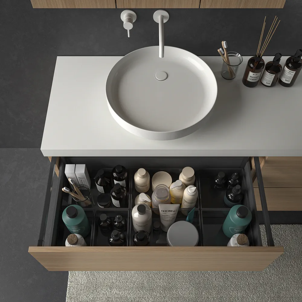 Móvel de casa de banho suspenso TESIS 4 gavetas NOGUEIRA BOHEME com tampo SOLID SURFACE – imagem 5