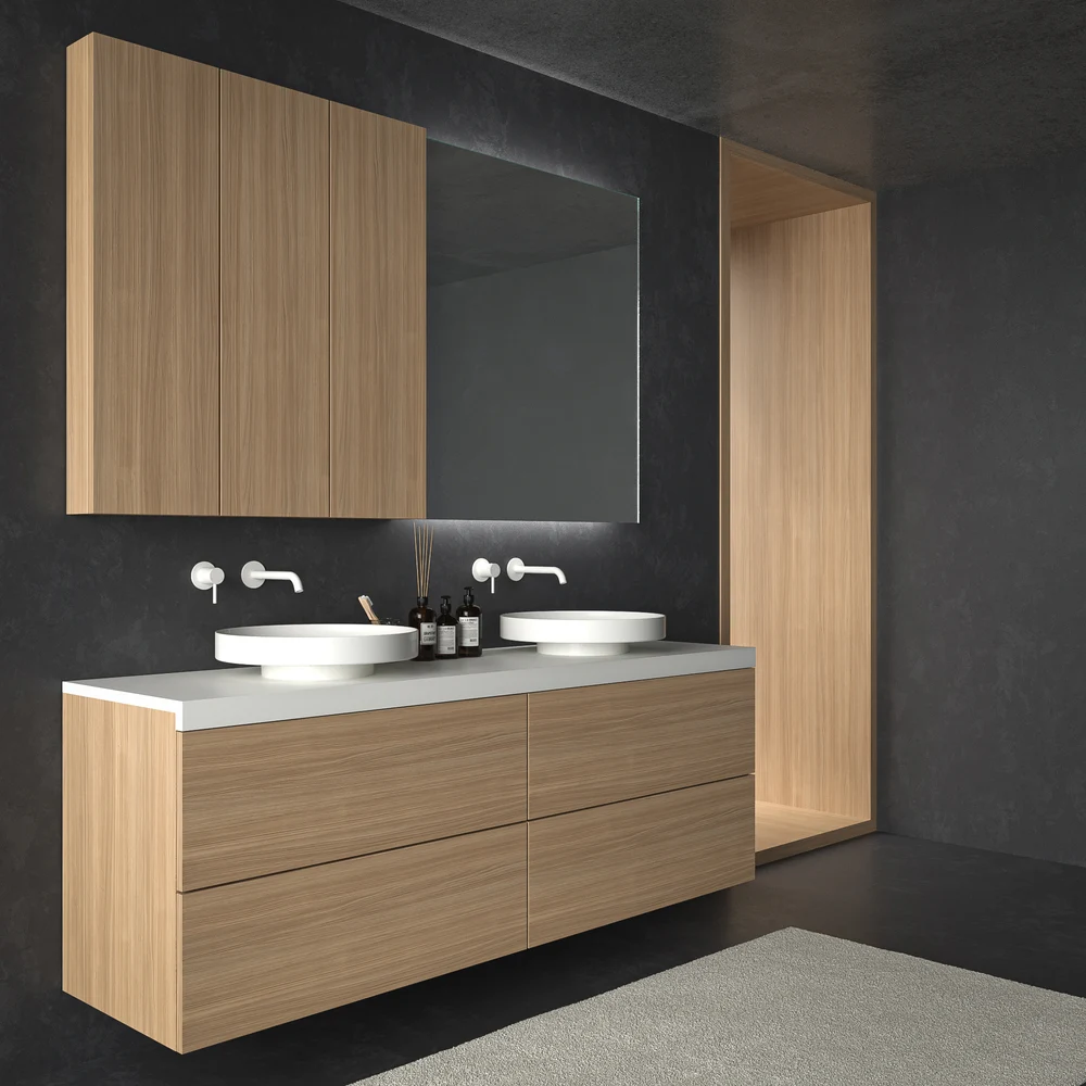 Móvel de casa de banho suspenso TESIS 4 gavetas NOGUEIRA BOHEME com tampo SOLID SURFACE – imagem 2