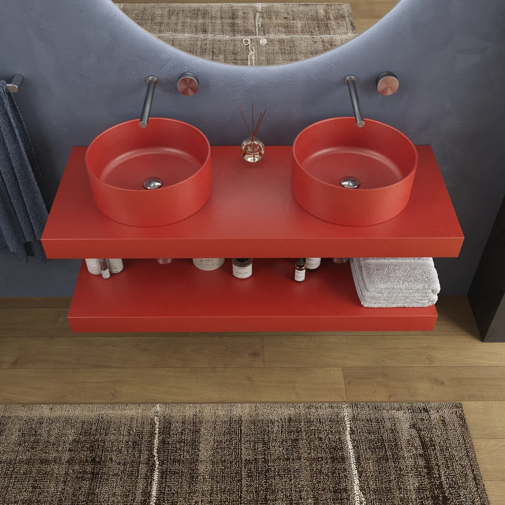 Bancada com lavatório suspenso SOLID SURFACE BOLETE Laranja Blod – imagem 3