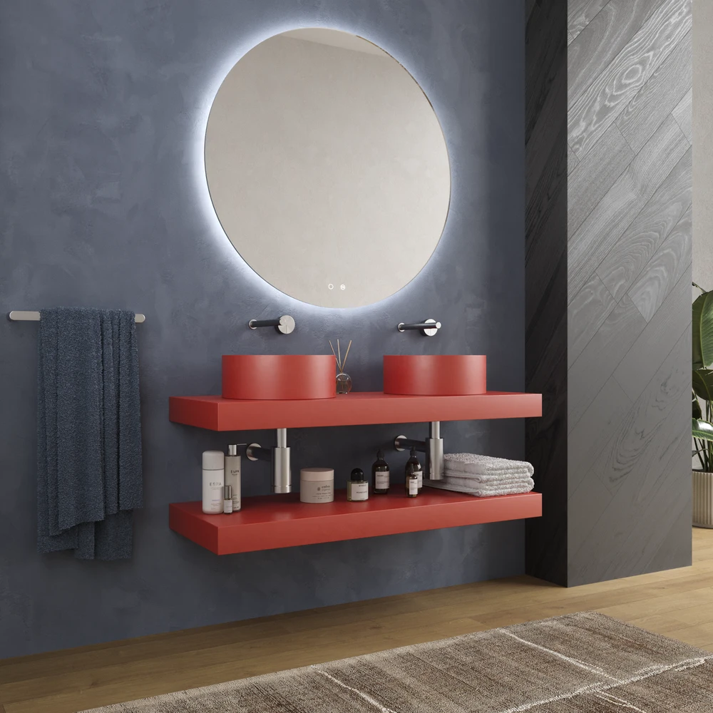 Bancada com lavatório suspenso SOLID SURFACE BOLETE Laranja Blod – imagem 4