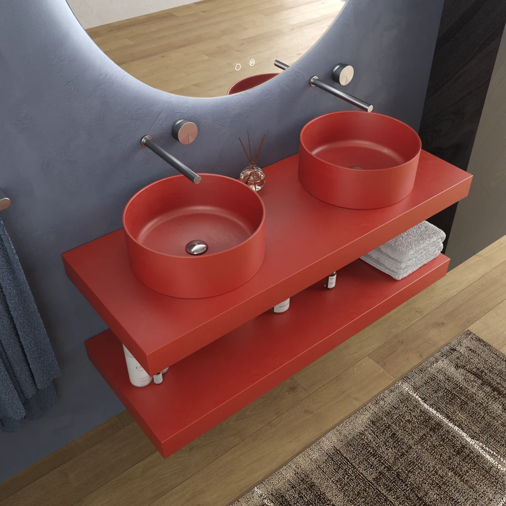 Bancada com lavatório suspenso SOLID SURFACE BOLETE Laranja Blod – imagem 2
