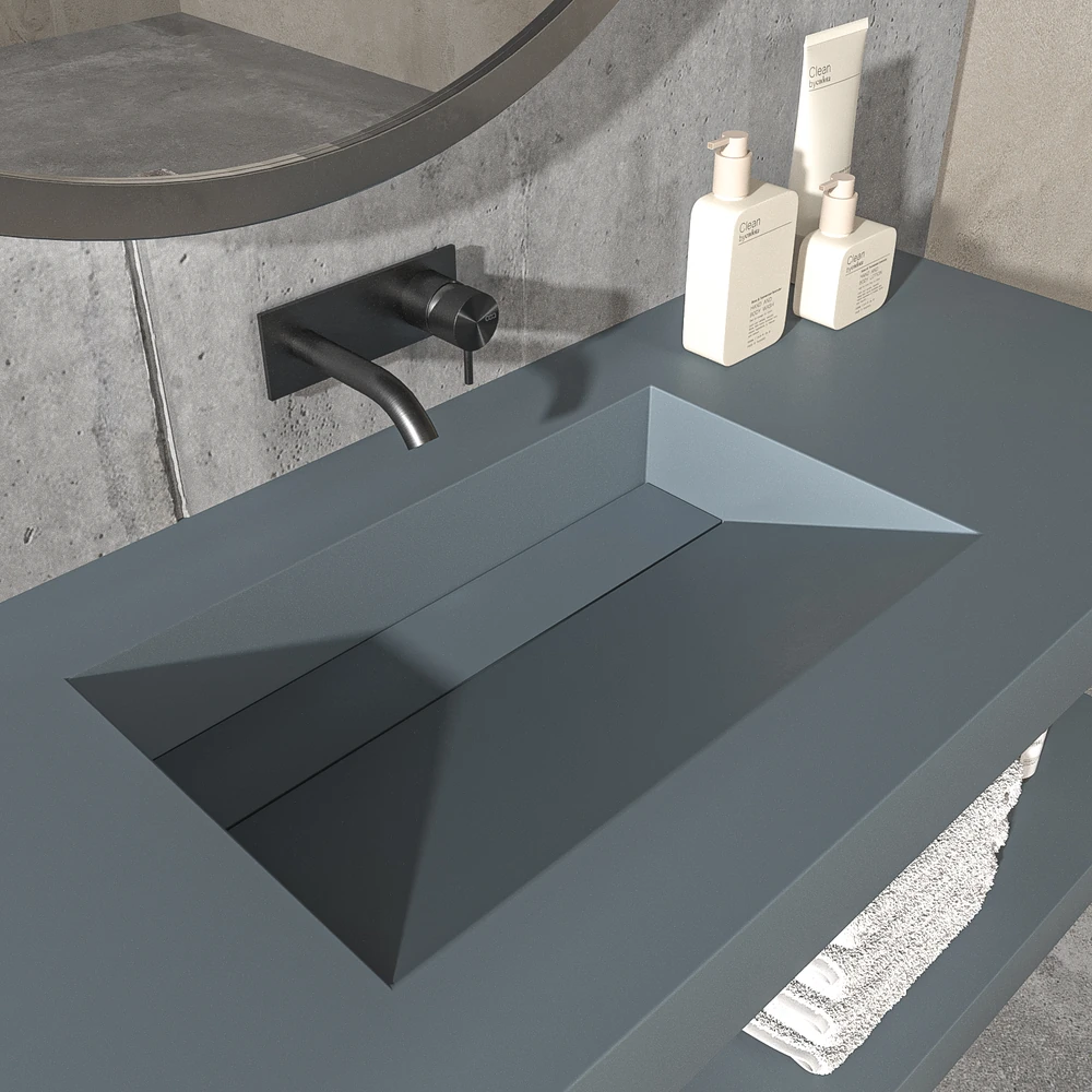 Lavatório suspenso à medida CUTE com cuba centrada SOLID SURFACE Cinzento azulado – imagem 1