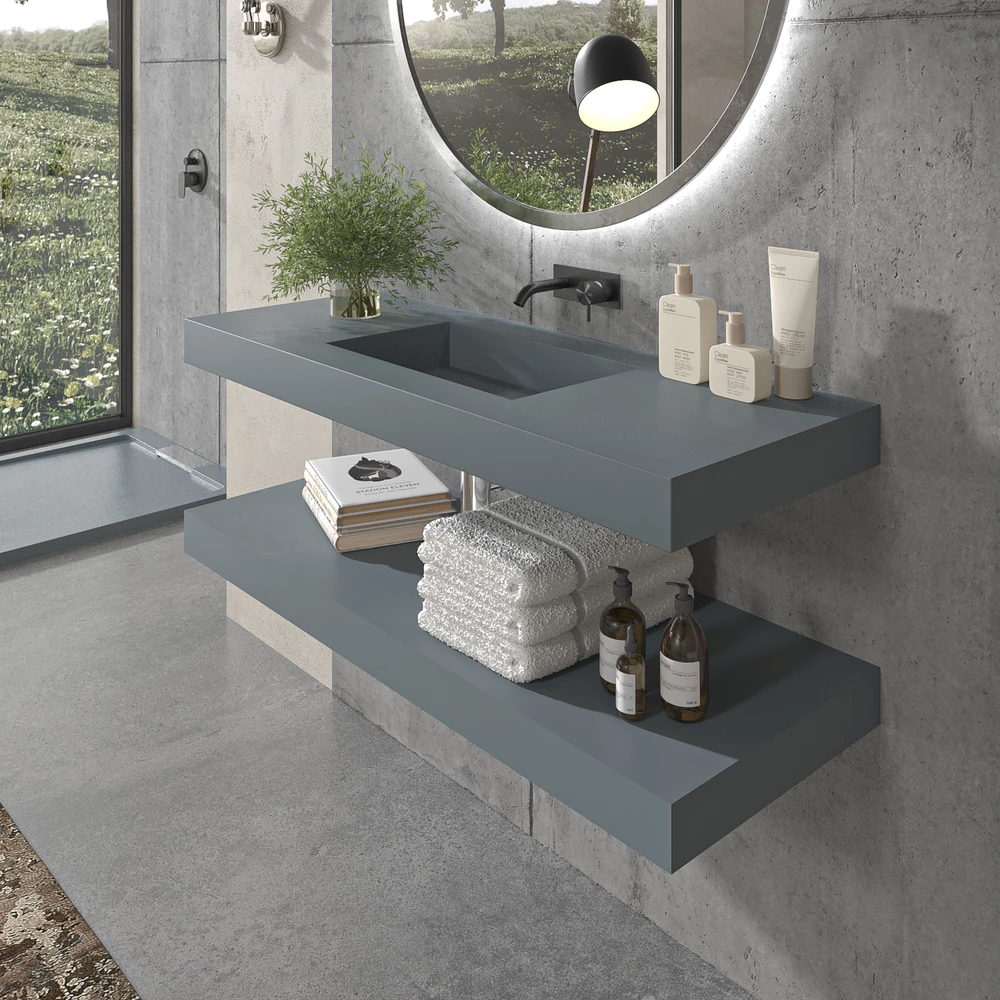 Lavatório suspenso à medida CUTE com cuba centrada SOLID SURFACE Cinzento azulado – imagem 3