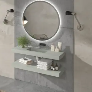 Lavatório suspenso à medida CUTE com cuba centrada SOLID SURFACE Cinzento ágata – imagem 2